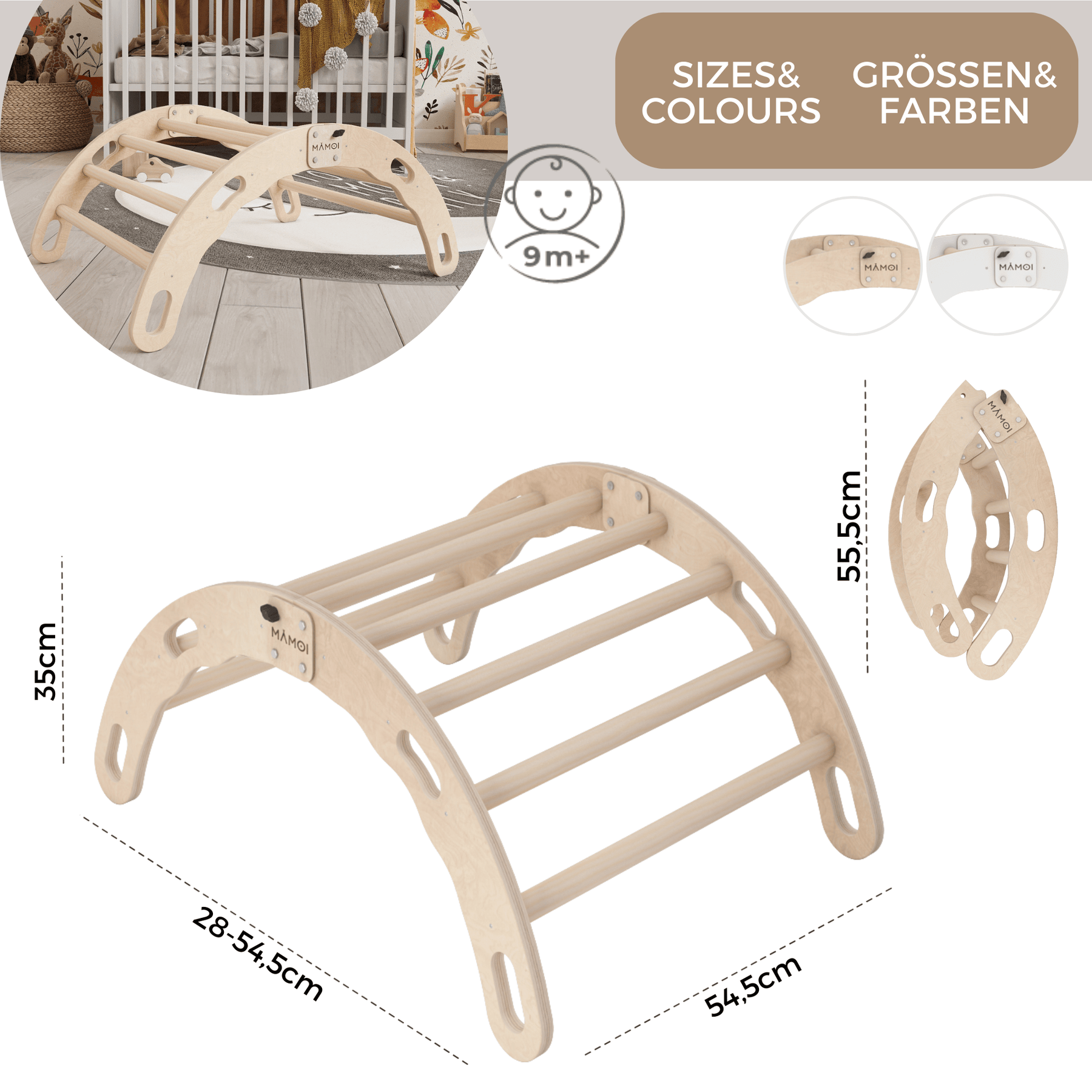 Bascule Montessori 2-en-1 MAMOI – Arche de Pikler & bascule en bois pliable