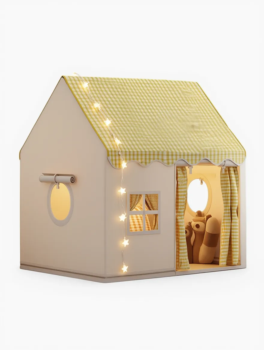 Tente maison enfant avec guirlande