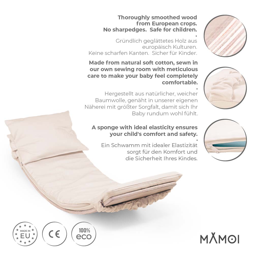 Planche d’équilibre + coussins pour enfants dès 6 mois en bois naturel