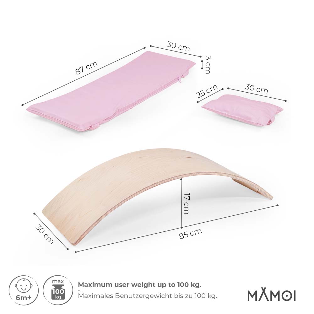 Planche d’équilibre + coussins pour enfants dès 6 mois en bois naturel