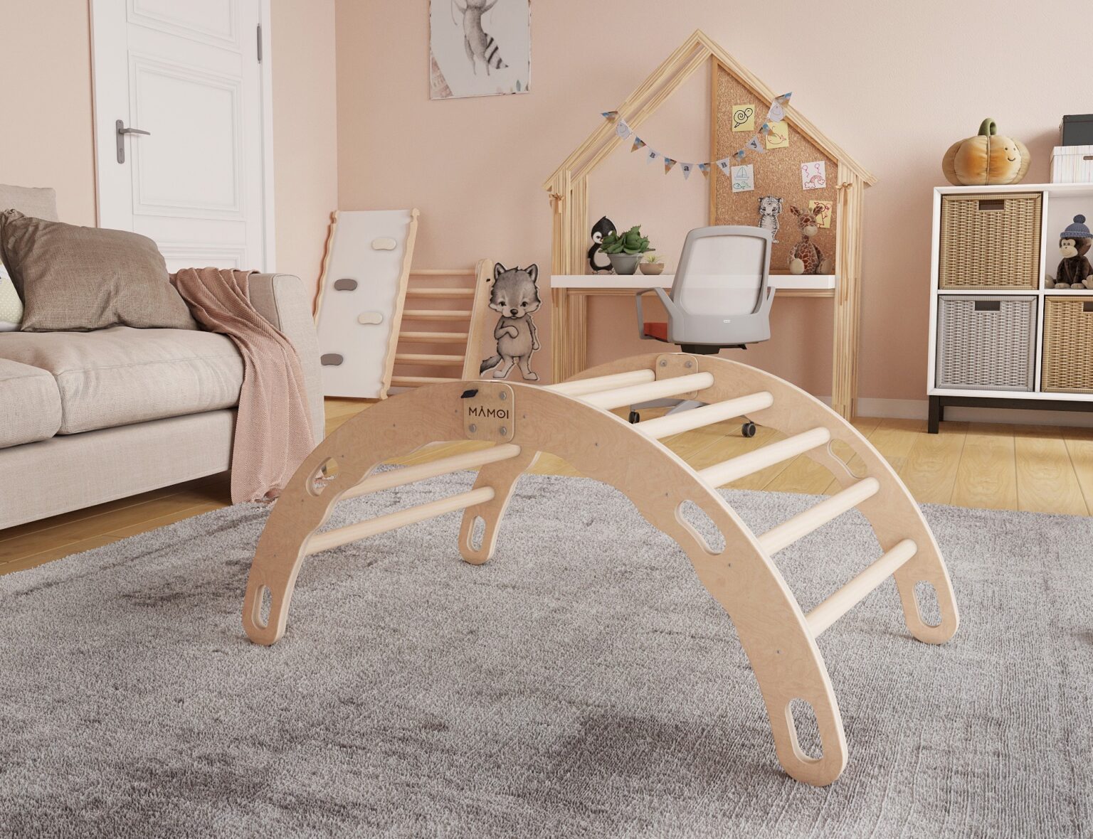 Bascule Montessori 2-en-1 MAMOI – Arche de Pikler & bascule en bois pliable