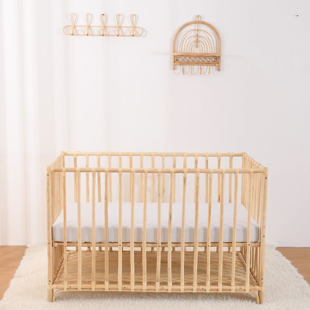 Convertible cot bed 70x140cm in natural rattan for babies up to 5 6 years Babykare