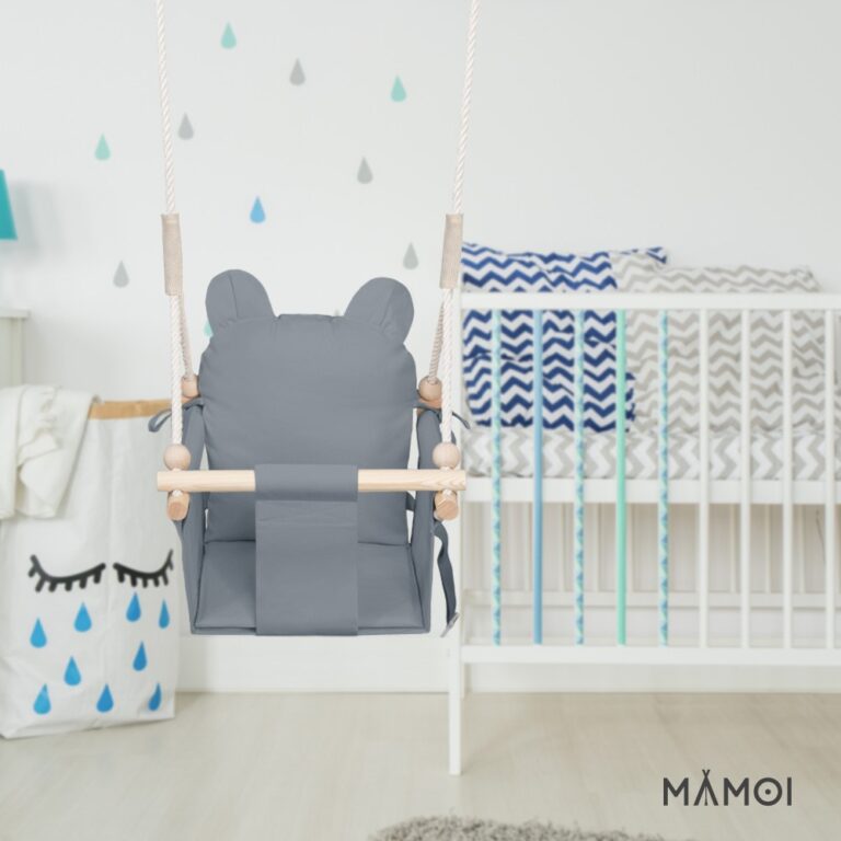 Chaise suspendue bébé MAMOI en bois - Petit Chat 3-en-1 avec harnais et crochet