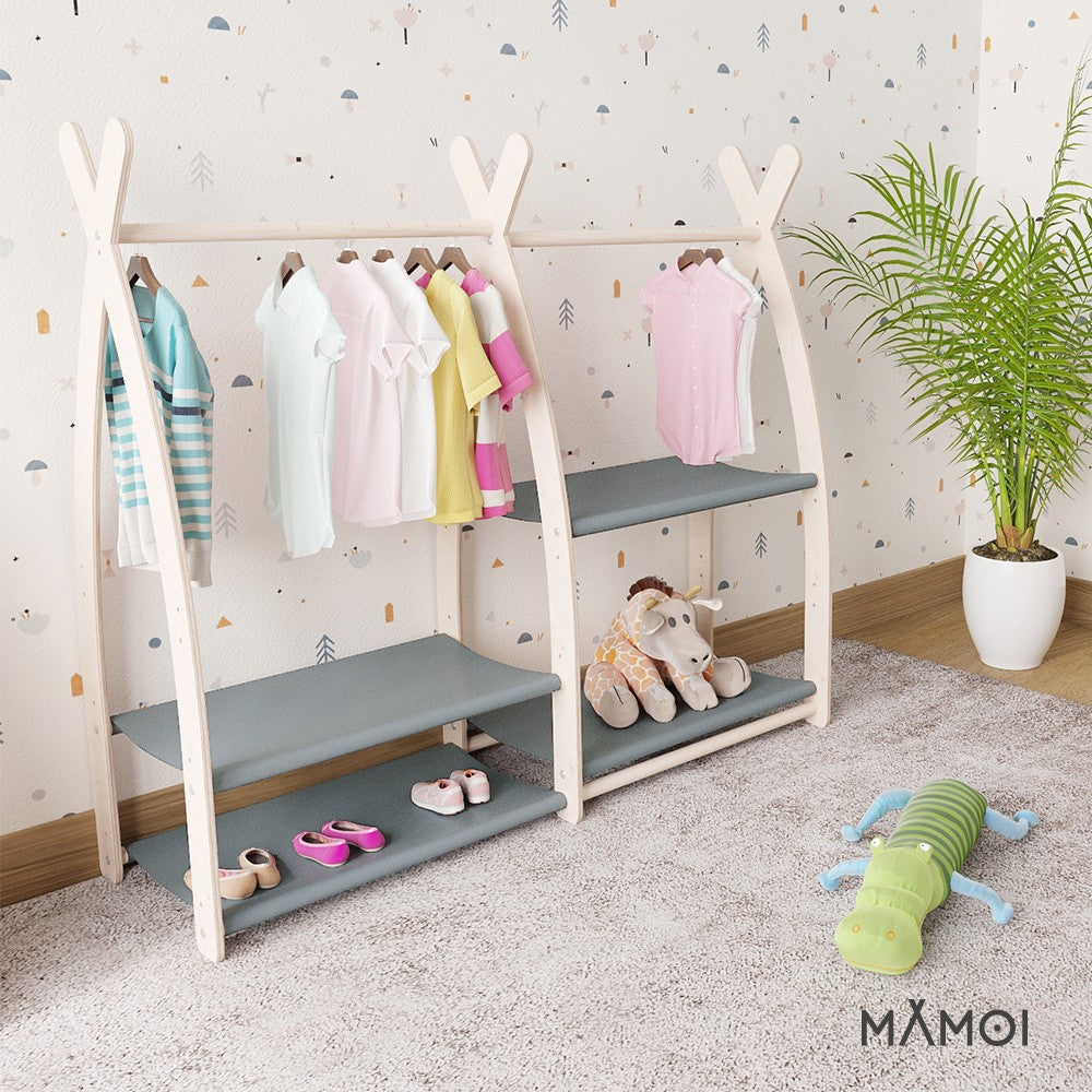 Portant à vêtements enfant MAMOI – bois naturel 106 × 32 × 95 cm