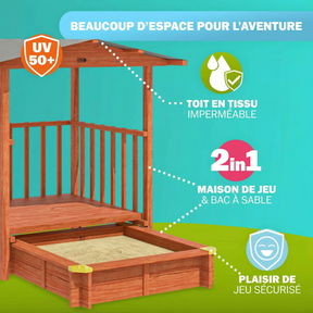 Bac à sable Merle 133x127 cm en bois avec toit UV50