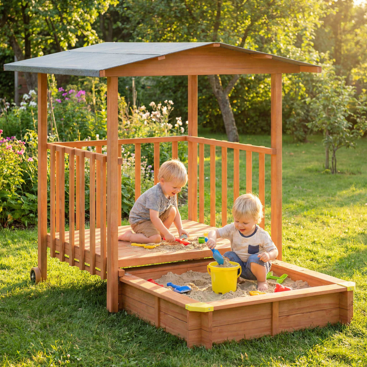 Bac à sable Merle 133x127 cm en bois avec toit UV50