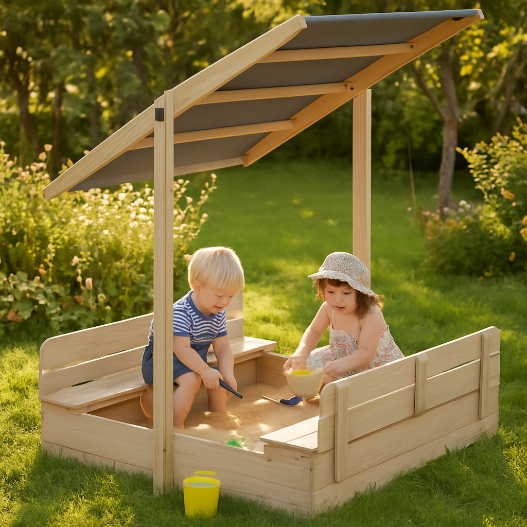 Bac à sable Toni 120x120x120 cm avec bancs réglables