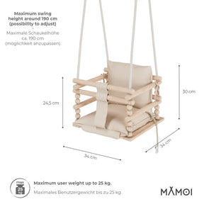 Chaise suspendue bébé en bois avec harnais de sécurité & crochet