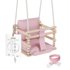 Chaise suspendue bébé en bois avec harnais de sécurité & crochet