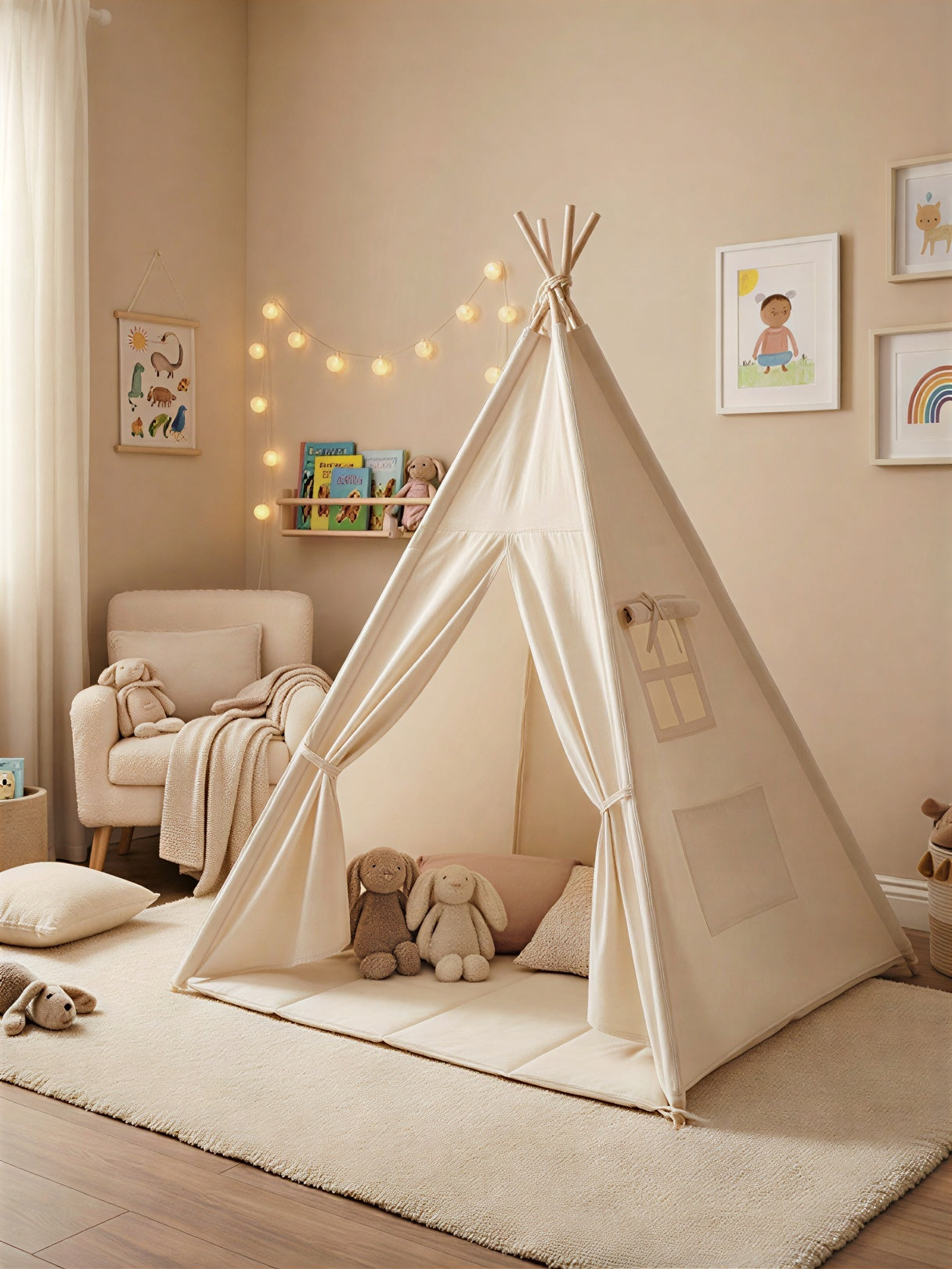 Tipi enfant avec tapis et guirlandes - Nouvelle version