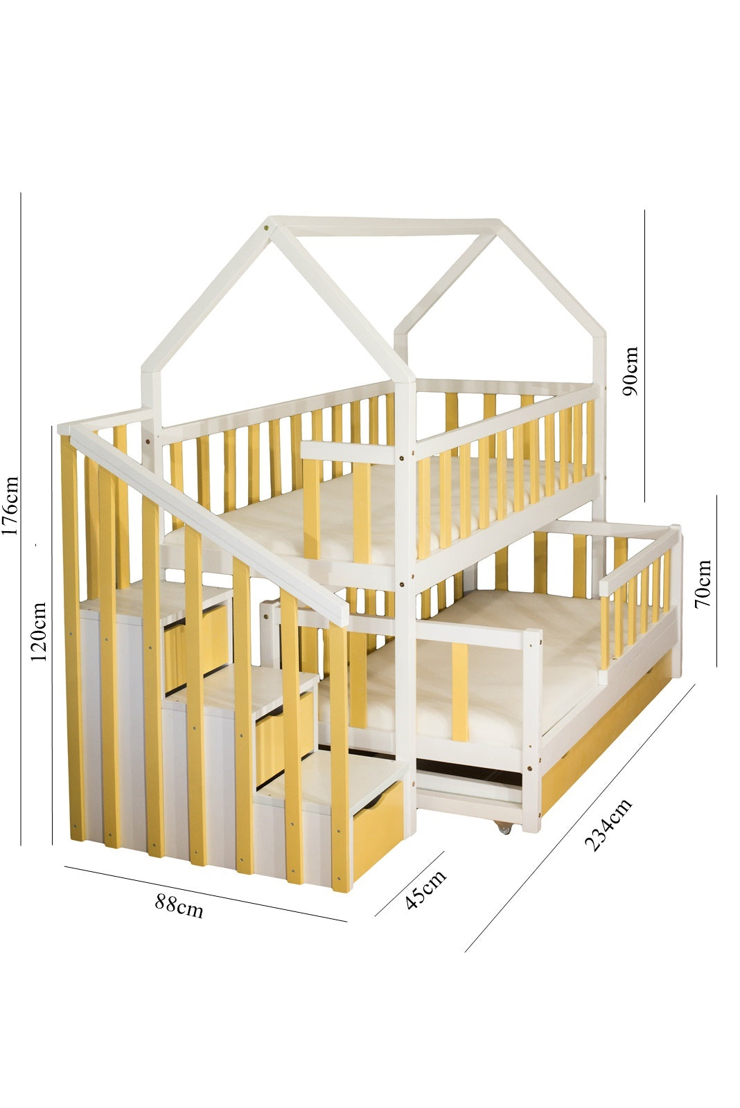 Lit Gigogne cabane 2 enfants 80x180cm et 80x160cm