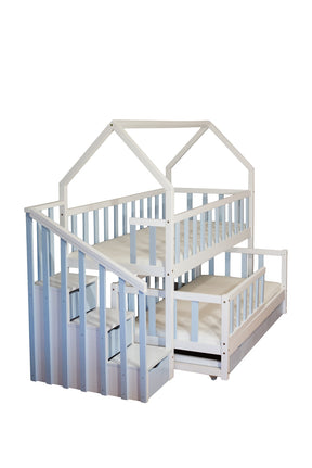 Lit Gigogne cabane 2 enfants 80x180cm et 80x160cm