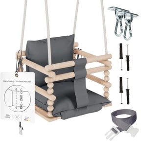 Chaise suspendue bébé en bois avec harnais de sécurité & crochet
