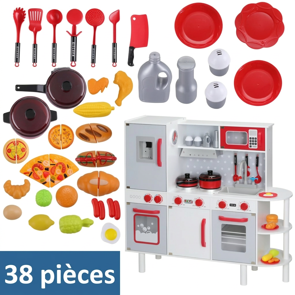 Cuisine pour enfants en bois 91 × 33 × 86/92 cm avec 38 accessoires