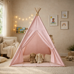 Tipi enfant avec tapis et guirlandes
