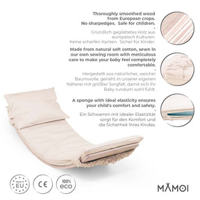 Planche d’équilibre + coussins pour enfants dès 6 mois en bois naturel