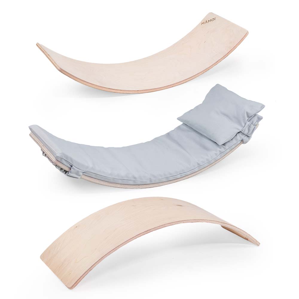 Planche d’équilibre + coussins pour enfants dès 6 mois en bois naturel