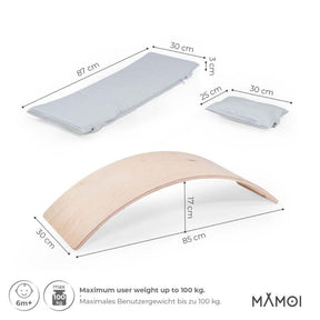 Planche d’équilibre + coussins pour enfants dès 6 mois en bois naturel
