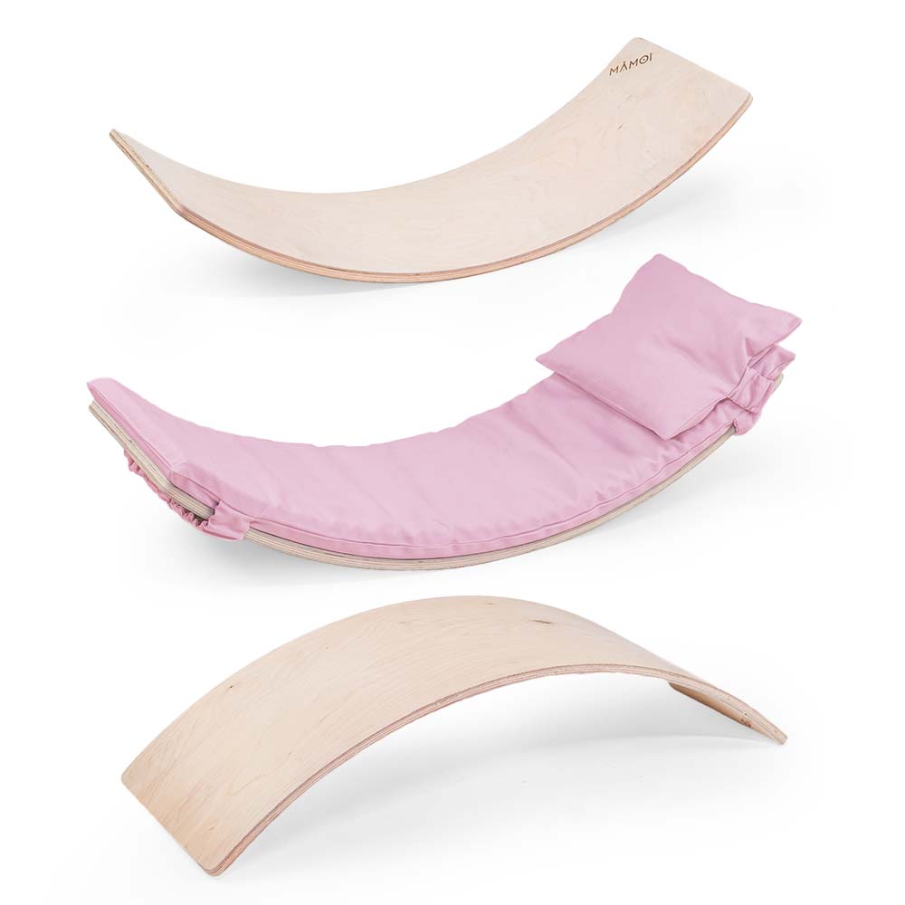 Planche d’équilibre + coussins pour enfants dès 6 mois en bois naturel