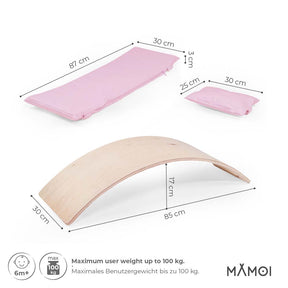Planche d’équilibre + coussins pour enfants dès 6 mois en bois naturel
