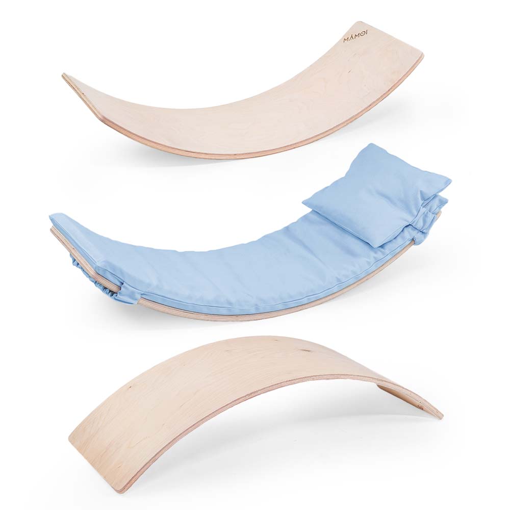 Planche d’équilibre + coussins pour enfants dès 6 mois en bois naturel