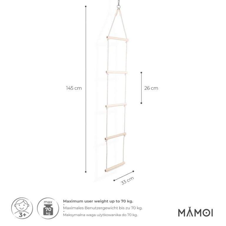Échelle d’escalade en bois & corde de coton 5 échelons pour enfant