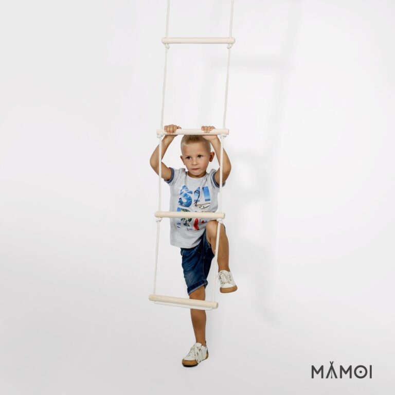 Échelle d’escalade en bois & corde de coton 5 échelons pour enfant