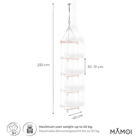 Échelle suspendue triangulaire MAMOI en bois naturel & corde coton – 3+ ans, jusqu’à 50 kg