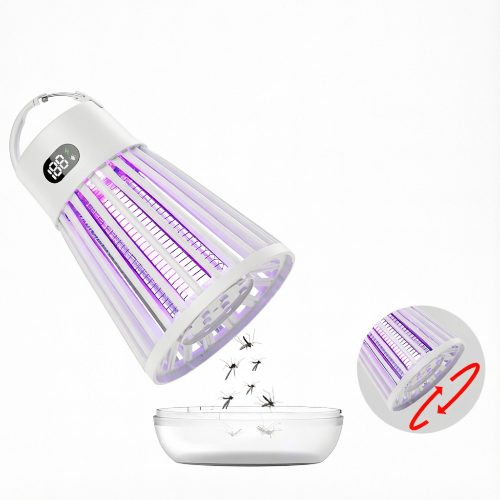 Lampe Anti-Moustiques Rechargeable 2-en-1 Piège UV & Lampe de Camping