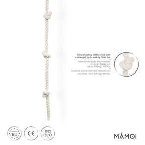 Corde d’escalade enfant MAMOI – 245 cm coton 100 % éco, sans métal, charge 50 kg
