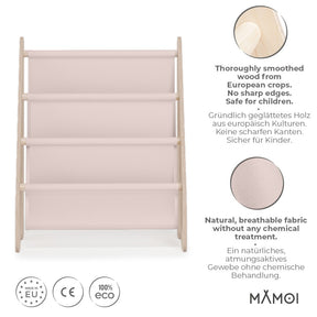 Bibliothèque enfant MAMOI en bois & tissu – 52×25×63 cm