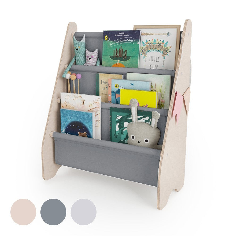 Bibliothèque enfant MAMOI en bois & tissu – 52×25×63 cm