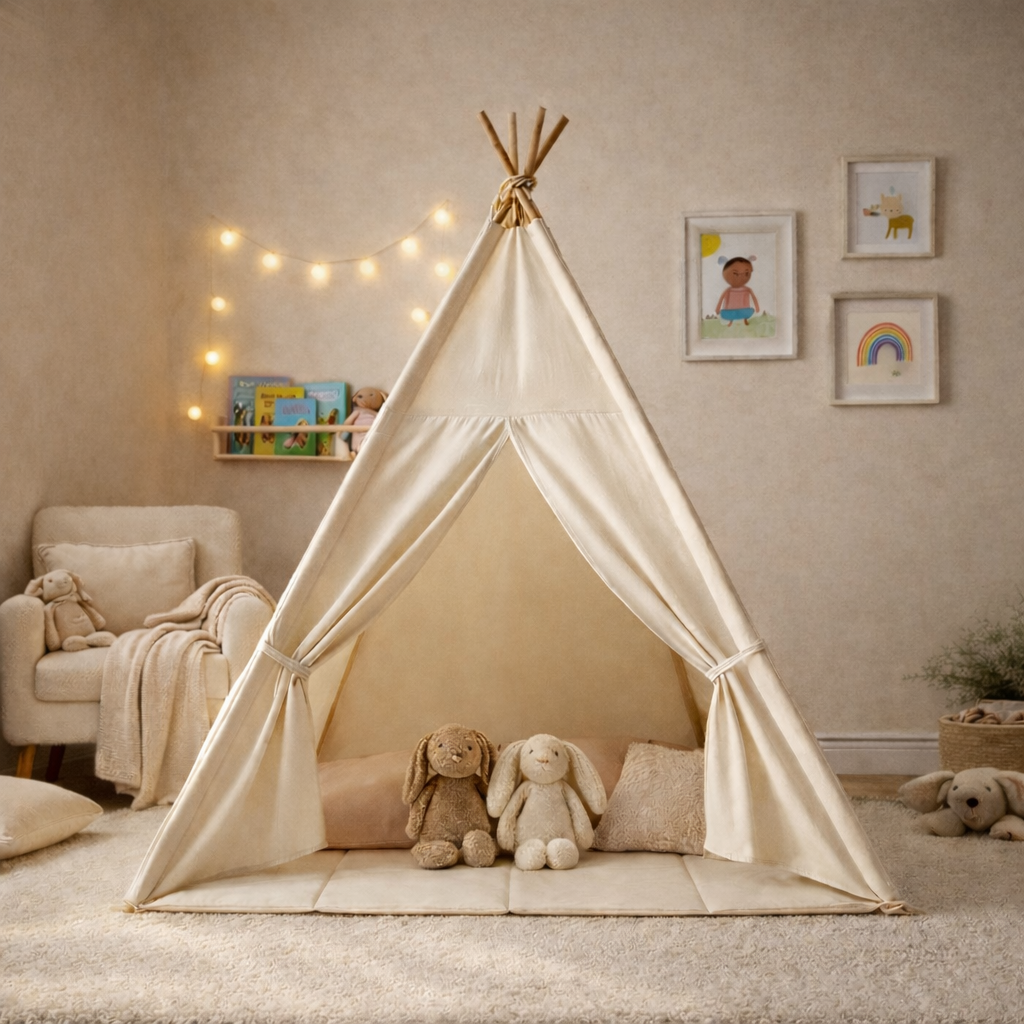 Tipi enfant avec tapis et guirlandes - Nouvelle version