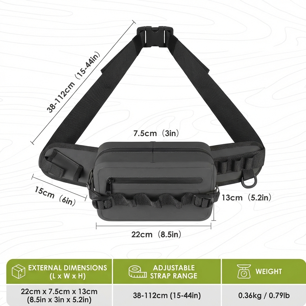 Sacoche technique type pêche Imperméable - Sac banane - Certifié IPX8