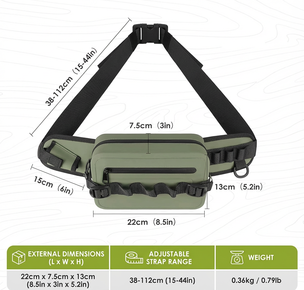 Sacoche technique type pêche Imperméable - Sac banane - Certifié IPX8