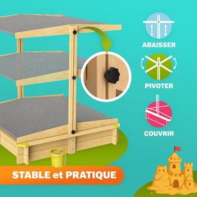 Bac à sable Samu 120x120 cm en bois avec toit UV50