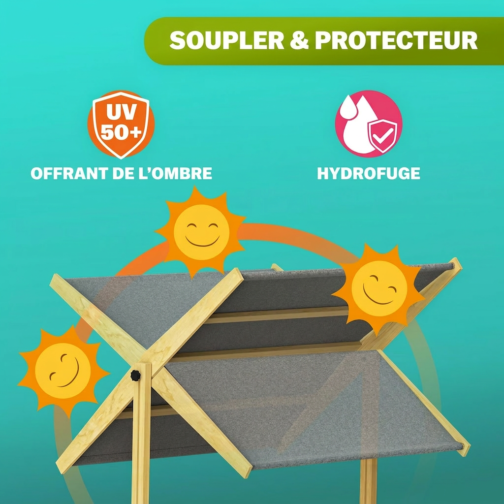 Bac à sable Samu 120x120 cm en bois avec toit UV50