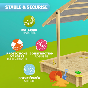 Bac à sable Samu 120x120 cm en bois avec toit UV50