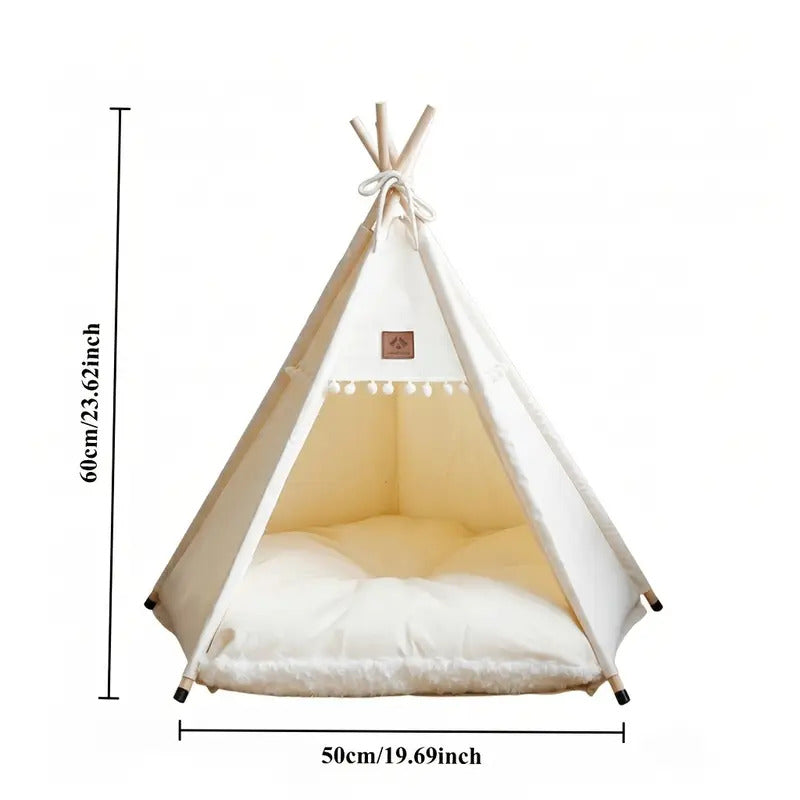 Tipi en coton pour animaux avec coussin