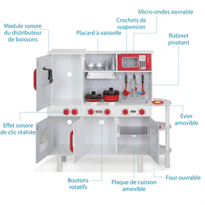 Cuisine pour enfants en bois 91 × 33 × 86/92 cm avec 38 accessoires