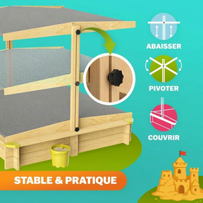 Bac à sable Fritzi 140x140x120 cm avec toit solaire