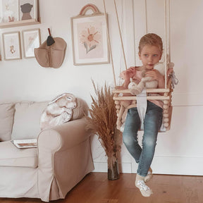Chaise suspendue bébé en bois avec harnais de sécurité & crochet