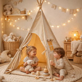 Tipi enfant avec tapis avec guirlandes