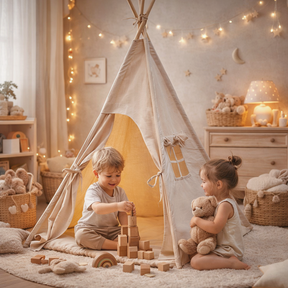 Tipi enfant avec tapis avec guirlandes