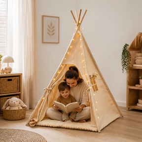 Tipi enfant avec tapis avec guirlandes