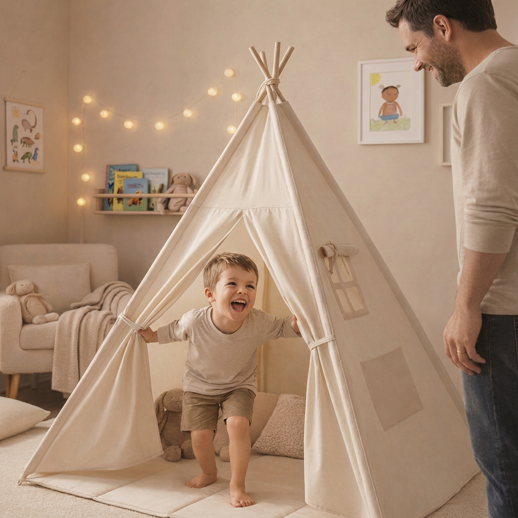 Tipi enfant avec tapis et guirlandes - Nouvelle version